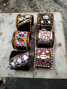 Handcrafted Embroidered Hinged Cuff <b>Bracelet</b> with Natural Shells Colorful Glass Bead <b>Boho</b> Statement Fashion Jewelry - Product Image 5