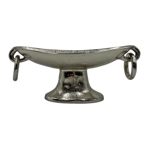 Cuenco de Pedestal de Lujo en Forma de Barco de Plata Antigua - Centro de Mesa de Metal Hecho a Mano con Asas de Anillo para Decoración del Hogar y Hoteles - Product Image 1