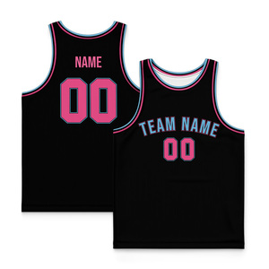 Maillot de basketball personnalisé noir, rose, bleu, sublimé, débardeur unisexe, anti-transpiration, coupe régulière pour adulte, nom de l'équipe 00 - Product Image 1