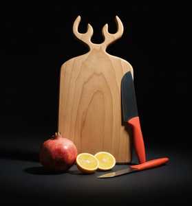 Juego de tablas de cortar de madera con mango en forma de asta de ciervo, de madera maciza, para preparación de cocina, tabla de servir para queso, pan y platos, para el hogar. - Product Image 1
