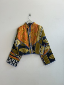 Kantha Vintage <b>Patchwork</b> Embroidered Spandex/Cotton Women's Full Sleeve Reversible Jacket with Contrast Color Design for Autumn - Product Image 1