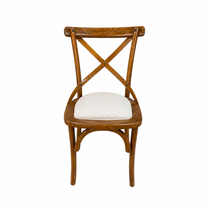 Chaise de salle à manger en teck massif style toscan, dossier croisé, qualité supérieure, assise rembourrée en cuir PU, mobilier de maison et d'hôtel - Product Image 1