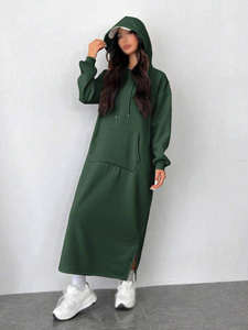 Vestido Largo con Capucha para Mujer, Personalizado de Fábrica, de Alta Calidad, en Algodón y Felpa, Corte Holgado, Hombros Caídos - Product Image 5