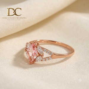 Bague ethnique en or rose massif 14 carats avec diamant de laboratoire et saphir padparadscha de laboratoire, bijoux fins pour femmes certifiés IGI - Product Image 6