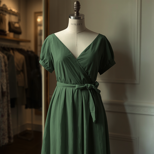 Women Green Casual Dress Comfortable Fashion Everyday Wear with OEM ODM Customization - Product Image 1