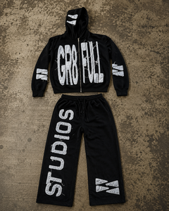 Custom Premium Winter Solid Vintage Washed Zip Hoodie <b>Rhinestone</b> Embroidery Cropped <b>Jacket</b> Wide Leg Sweatpants 100% Cotton - Product Image 4