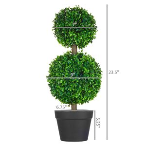 2 Pezzi di Palle di Bosso Artificiale da 23,5 Pollici, Albero Topiario a Doppia Sfera con Foglie Verdi in Vaso Illuminato per Decorazioni Domestiche per Halloween - Product Image 3