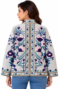 Blouson Bomber en Velours Tricoté Premium pour Femme, Broderie Florale Faite Main, Respirant, Vêtement d'extérieur de Boutique en Gros - Product Image 6