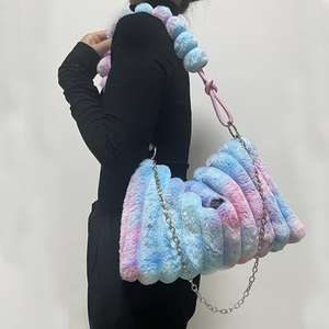 Sac à bandoulière de luxe en peluche élégant, nouvelle collection automne-hiver 2026, sac messager polyvalent en fausse fourrure avec chaîne pour femme - Product Image 3