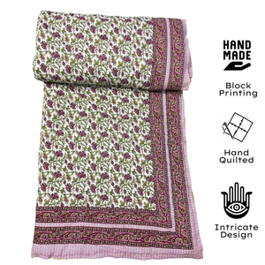 Ensemble de couette en coton fleuri avec bordure rose, design indien traditionnel, imprimé à la main, nettoyage à sec, utilisation à domicile ou à l'hôtel, toutes saisons - Product Image 2