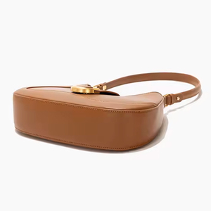 Sac à bandoulière antivol minimaliste en cuir PU marron avec sangle arquée, fermeture éclair et compartiment pour ordinateur, style féminin - Product Image 3