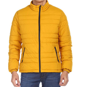 Men's <b>Yellow</b> <b>Puffer</b> <b>Jacket</b> Stand Collar Zipper Closure Windproof Winter Casual Coat Polyester Filling Slim Fit - Product Image 1