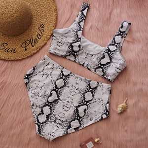Conjunto de Bikini con Estampado de Serpiente, Top Bandeau, Braguita de Cintura Alta, Talla Grande, Traje de Baño con Estampado Digital, Spandex y Poliéster - Product Image 4