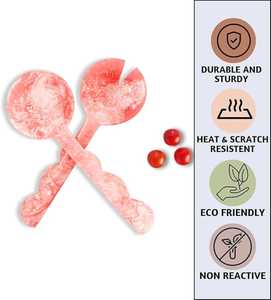 Resin Short Salad Server Pair Handmade Swirl Pattern Multicolor Multifunctional Dishwasher <b>Safe</b> BPA Free Custom Color <b>Tools</b> - Product Image 6