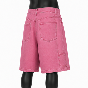 Pantalones Cortos Vaqueros Anchos de Mezclilla Rosa Vintage Lavada para Hombre, Estilo Urbano, Moda de Verano, Venta al por Mayor OEM - Product Image 5