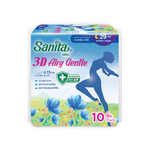 Sanita 3D Airy Gentle Ultra Slim, Toallas Sanitarias con Alas, 29cm, Nocturnas, Alta Absorbencia, Antibacterianas, Desechables, 10 Unidades - Product Image 1