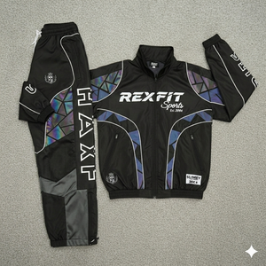 Nouvel ensemble de survêtement réfléchissant Rexfit Sports 2026 pour homme – Veste coupe-vent et pantalon de jogging 2 pièces en nylon, marque privée - Product Image 2