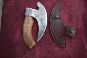 Handmade 3 1/2 in High Carbon Steel Viking Pizza Cutter Tomahawk <b>Wood</b> Handle Kitchen Knife 5 Piece Set 3-Year Warranty - Product Image 5