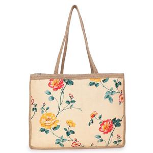 Sac fourre-tout en jute à imprimé floral pour femmes, grande capacité, sac à main écologique - Product Image 2