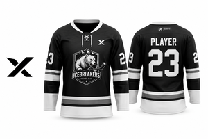 Camiseta de Hockey Sublimada con Cuello en V en Blanco y Negro para Hombre X Sports City Icebreakers, Sin Mangas, Transpirable, de Secado Rápido y Absorción de Humedad - Product Image 2