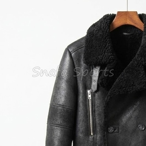 Vestes en cuir pour hommes, en cuir de mouton véritable vieilli, avec doublure en sherpa et fausse fourrure, design personnalisé - Product Image 4