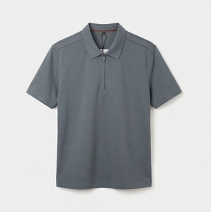 Chemise décontractée pour homme en piqué 100 % polyester bleu marine à manches courtes, respirante, infroissable, coupe classique, design tricoté uni - Product Image 1