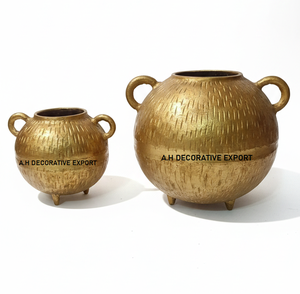 Elegant Brass Finish Round Metal <b>Vase</b>-Handcrafted Decorative Planters with Handles for Wedding Centrepiece and Modern Home Decor - Product Image 6