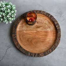 Plateau de service rond en bois à motif floral, plateau décoratif à motif floral, plateau de service décoratif pour aliments - Product Image 3