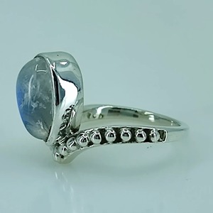 Rainbow Moonstone <b>Ring</b> 925 Sterling <b>Silver</b> Handmade <b>Statement</b> Promise <b>Ring</b> for Women Boho Pear June Birthstone Jewelry - Product Image 2