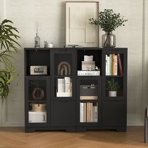 Mobiletto da terra in legno nero con 2 ante in vetro e 2 spazi contenitori per soggiorno, bagno o ingresso - Product Image 4
