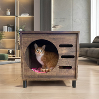 Maison pour chat multifonctionnelle en bois et métal, en forme de tronc d'arbre, avec bac à litière intime, rangement et griffoir intégré, naturel et noir
