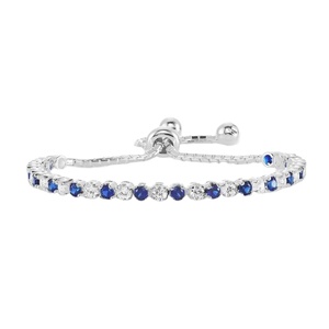 925 Sterling Silver Synthetic Sapphire and Cubic Zirconia <b>Adjustable</b> Slider Tennis <b>Bracelet</b> - Product Image 1