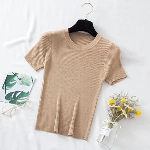 Top de Verano para Mujer, Estilo Típico, Tejido Acanalado, Corte Ajustado, Transpirable, 100% Poliéster, Manga Corta - Product Image 2