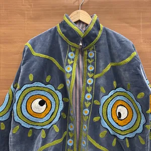 Handmade Cotton Velvet Suzani Embroidery Boho Hippie Women Winter <b>Jacket</b> Indian Ethnic Unisex Coat for Wholesale Buyers - Product Image 1