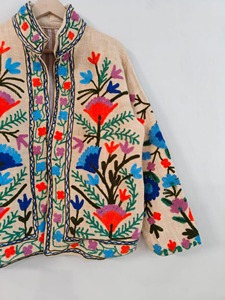 Veste en laine brodée florale bohème, col mandarin, manches longues, fermeture éclair, vêtement d'automne, vêtements décontractés pour adultes - Product Image 6