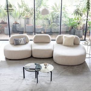 Nouveau canapé modulaire confortable de qualité supérieure, en forme de galet, en tissu durable, beige, incurvé, pour salon, villa - Product Image 3