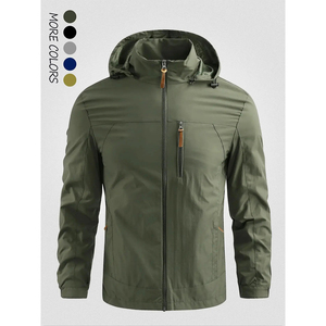 Chaqueta Cortavientos Impermeable Negra para Hombre con Capucha y Cuello Alto, Bolsillos con Cremallera Delanteros, Ropa Casual para Exteriores de Otoño, Exterior de Poliéster - Product Image 3