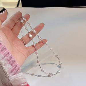 Collier en perles baroques d'eau douce naturelles réglable, boucle en argent pur S925 avec ressort, tempérament printemps-été, disponible en stock - Product Image 5