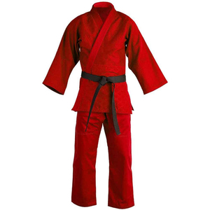 Kimono de BJJ Rouge 100% Coton Coupe Ample Unisexe Adulte Tenue d'Arts Martiaux Durable Teint Uni Respirant 480g En Stock - Product Image 1
