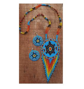 Conjunto de collar y aretes con cuentas étnicas decorativas, ideal para bodas, fiestas y eventos festivos. - Product Image 1