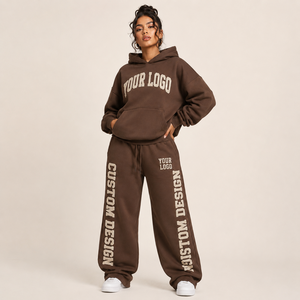 Conjunto de sudadera con capucha y pantalones deportivos extragrandes, chándal térmico de forro polar, conjunto de ropa urbana lisa, fabricante OEM de sudaderas con capucha - Product Image 3
