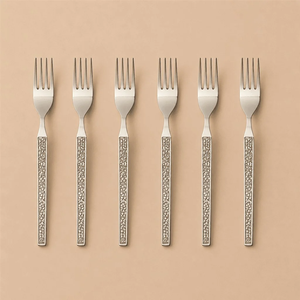 Ensemble de fourchettes à dessert en acier inoxydable, manche à motif floral plaqué argent, ensemble de fourchettes à fruits et gâteaux - Product Image 1