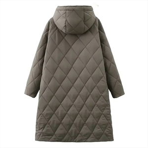 <b>Long</b> Hooded Quilted Jacket Women <b>Men</b> Winter Thick Polyester Puffer <b>Coat</b> Casual Windproof Zipper Closure Solid Color Outerwear - Product Image 2
