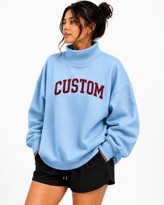 Sweat-shirt oversize en molleton à col montant pour femme, avec broderie patchwork personnalisée et épaules tombantes, style décontracté, fabricant - Product Image 1