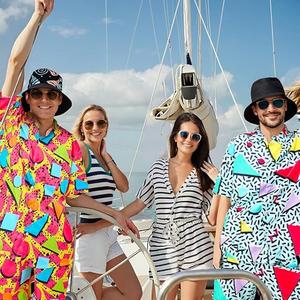 เซ็ตชุดว่ายน้ำฟิตเนสพิมพ์ลายสำหรับผู้ชายเสื้อกางเกงขาสั้นแขนสั้นพร้อมกางเกงเอวยางยืด - Product Image 2