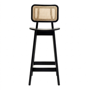 Chaise de bar en teck et rotin de style farmhouse, avec accoudoirs fixes, design moderne, finition noire, usage commercial, mobilier de bar - Product Image 2