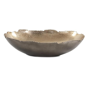 Bol décoratif ovale en aluminium coulé, centre de table en aluminium coulé avec extérieur bronze et doré texturé - Product Image 1