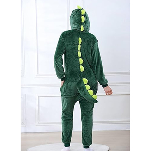 Combinaison en polaire à capuche pour femme, motif dinosaure vert, manches longues, pyjama d'hiver confortable, design de dessin animé doux - Product Image 3