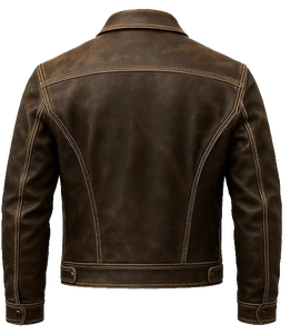 Chaqueta de Cuero para Hombre, Estilo Trucker, Marrón Desgastado, Resistente al Viento, Ecológica, Gruesa, Estilo Vintage, Motociclista, Western, Streetwear - Product Image 4