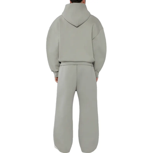 Survêtement à capuche bleu clair pour homme, fermeture éclair intégrale, coupe ample, couleur unie, tenue décontractée, 100 % coton, style automne - Product Image 5